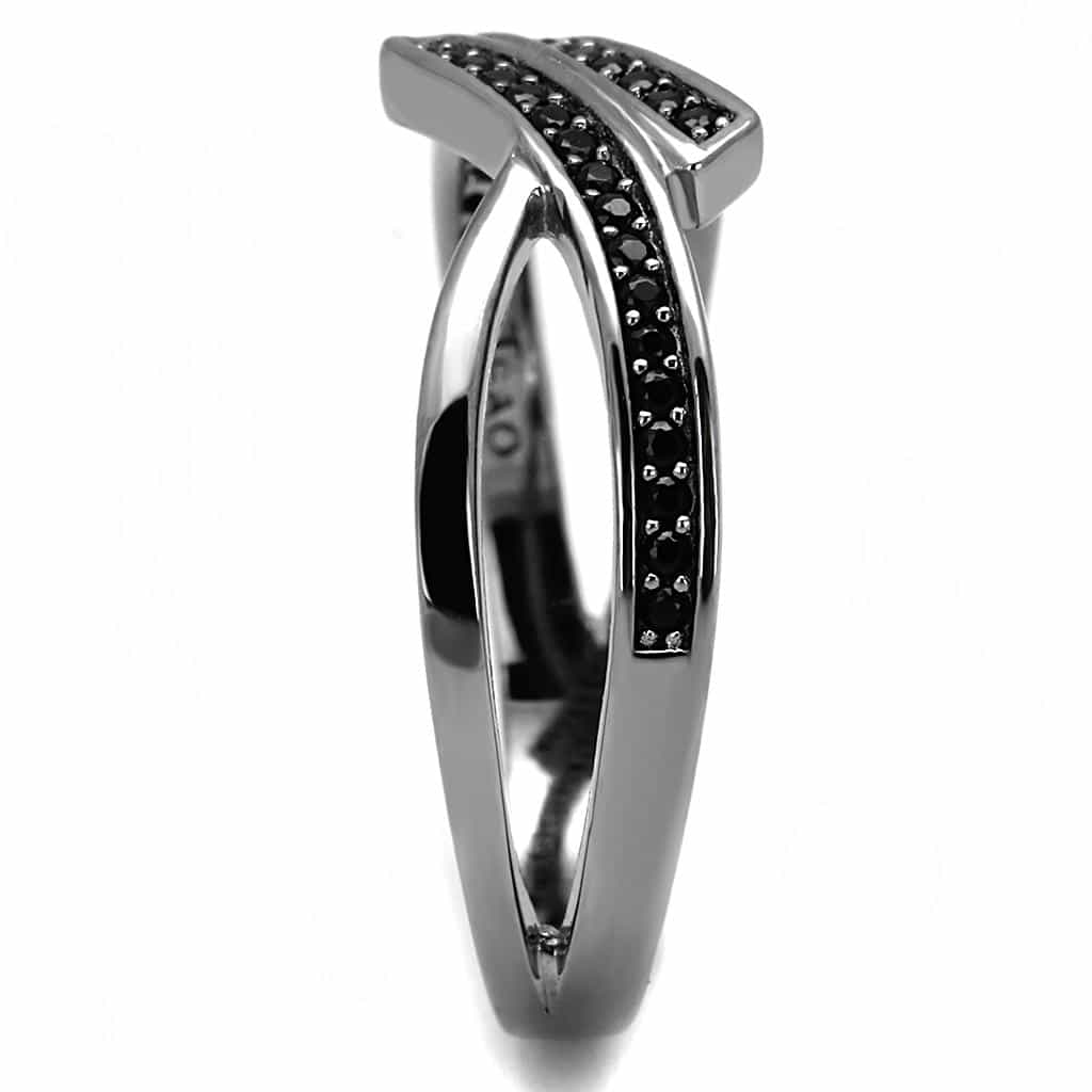 Sterling Silver Black CZ Crossover X Pave Ring view 9