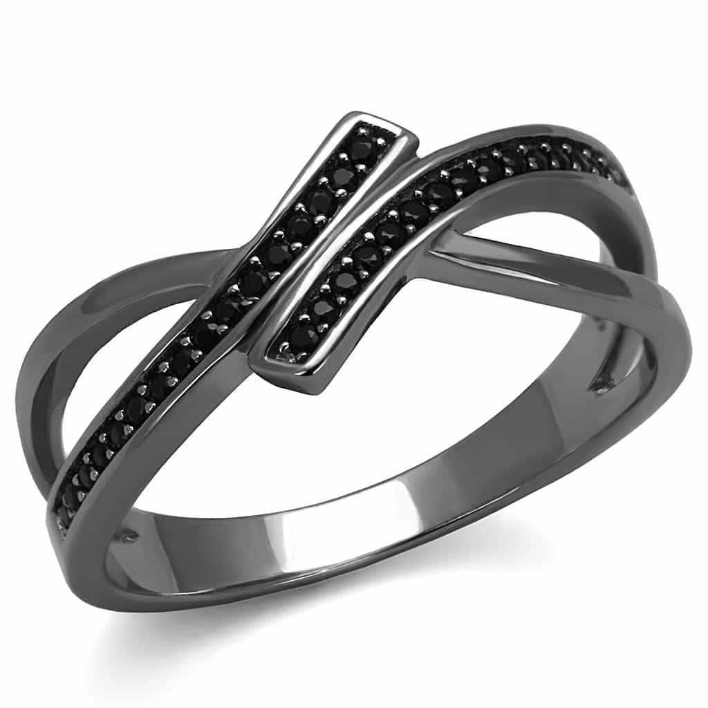 Sterling Silver Black CZ Crossover X Pave Ring view 5