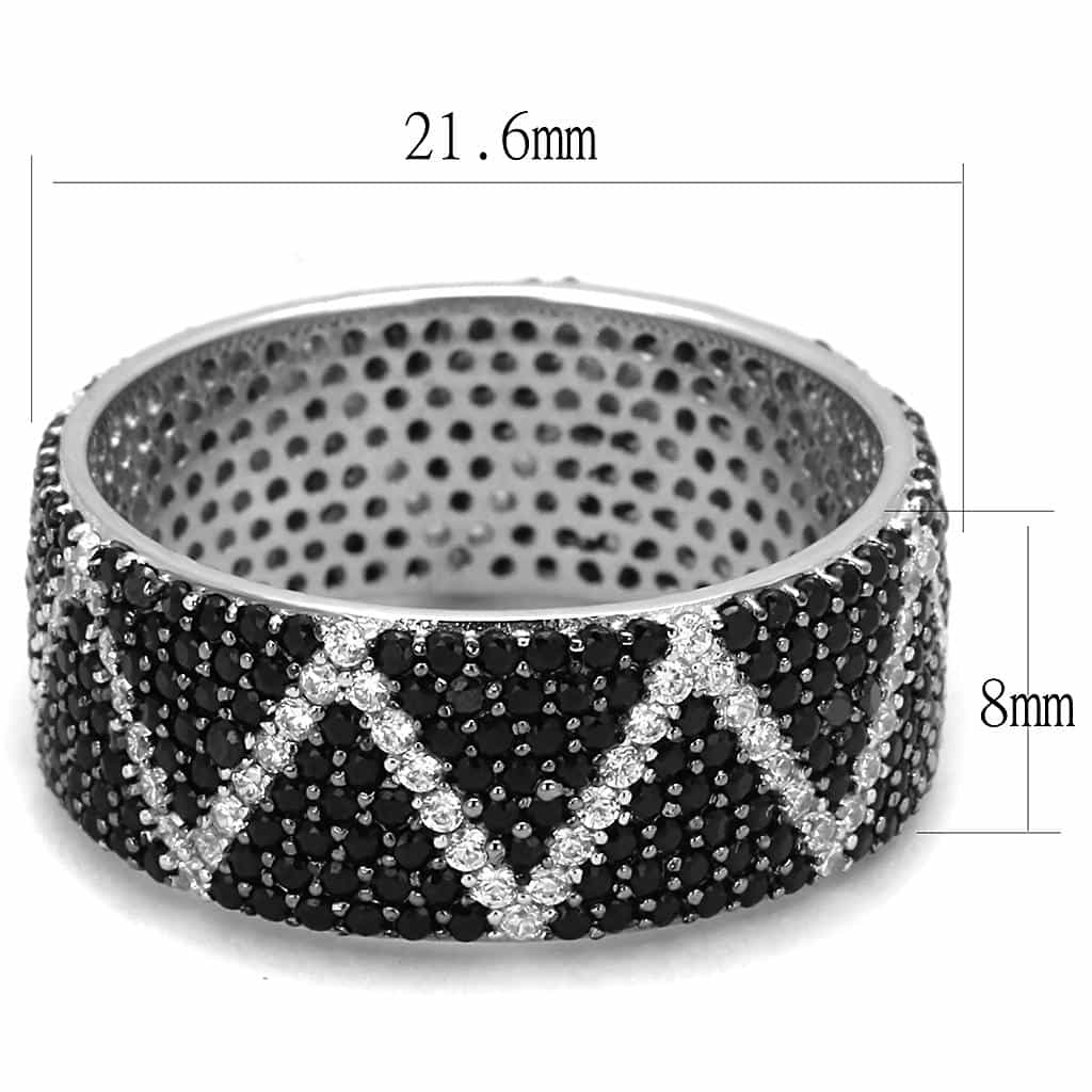 Sterling Silver Black White CZ Zigzag Chevron Wide Band Ring view 2