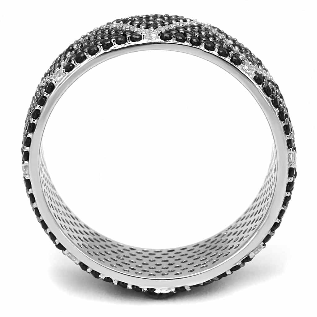 Sterling Silver Black White CZ Zigzag Chevron Wide Band Ring view 8