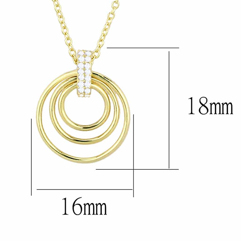 Sterling Silver Gold CZ Triple Circle Concentric Pendant Necklace view 2