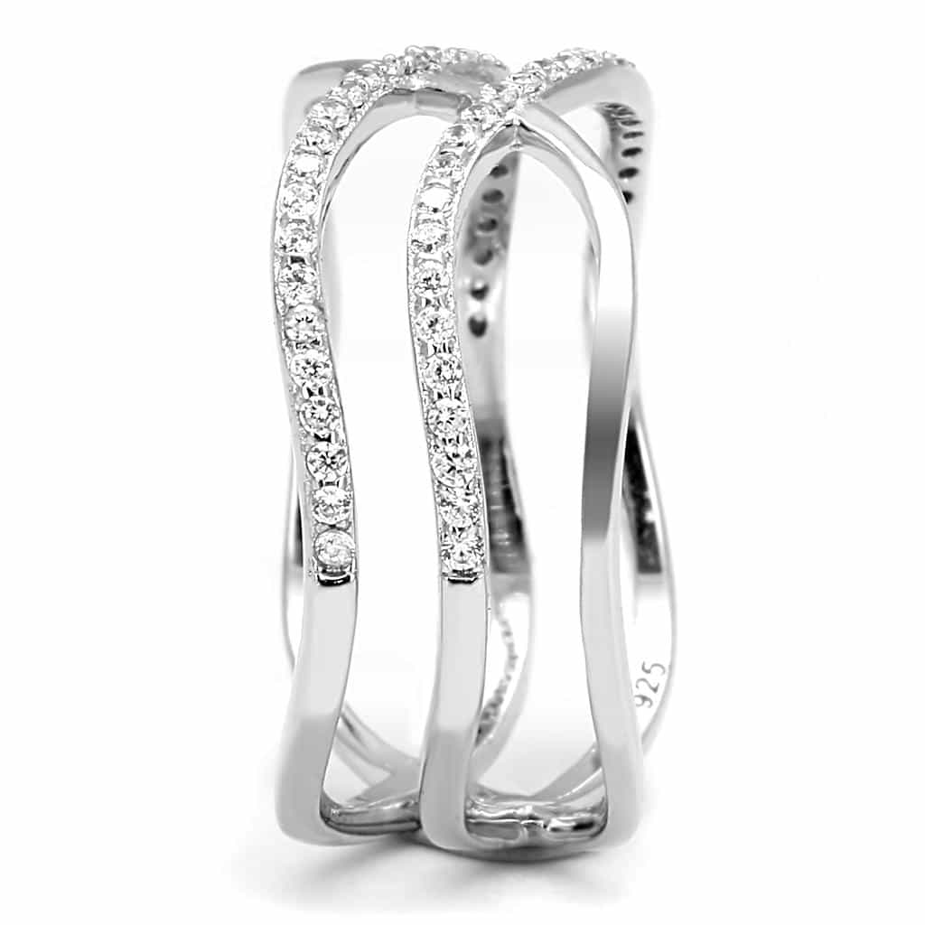 Sterling Silver CZ Pave Infinity Double Loop Crossover Ring view 4