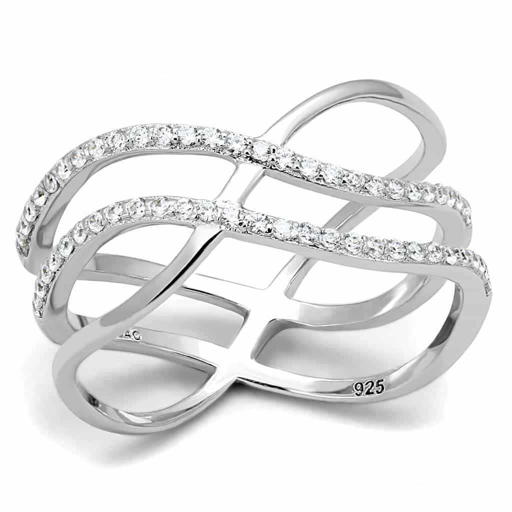 Sterling Silver CZ Pave Infinity Double Loop Crossover Ring view 10