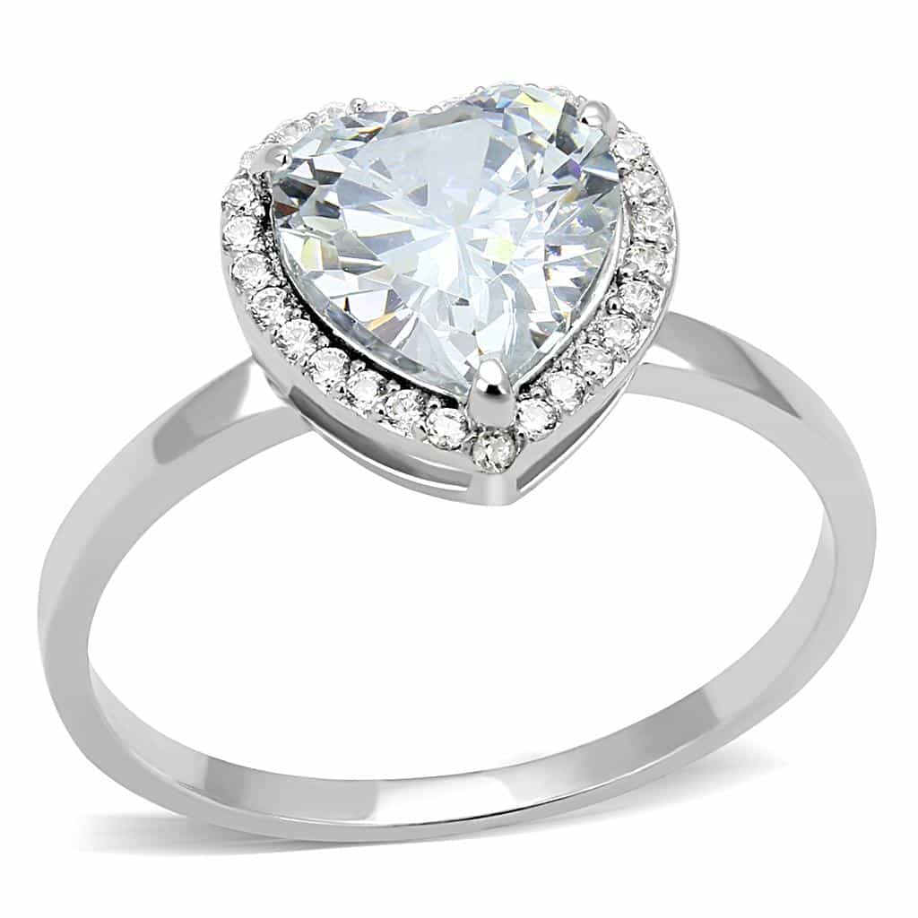 Sterling Silver CZ Heart Solitaire Halo Pave Ring view 10