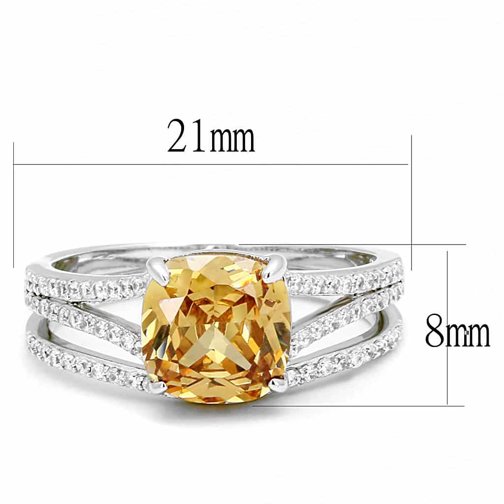 Sterling Silver Champagne Citrine CZ Cushion Solitaire Pave Ring view 7