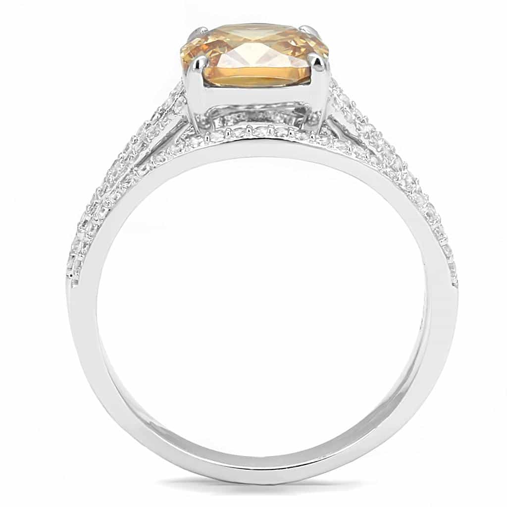 Sterling Silver Champagne Citrine CZ Cushion Solitaire Pave Ring view 8