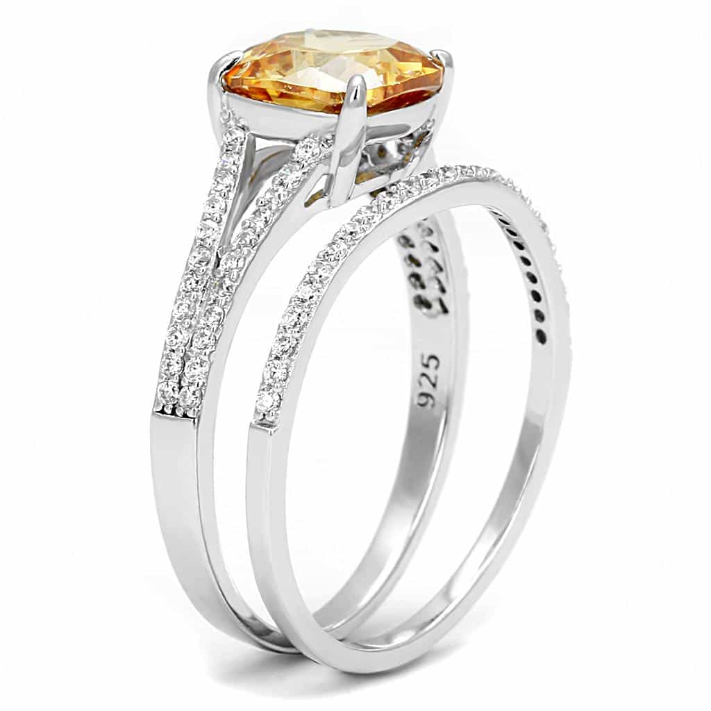 Sterling Silver Champagne Citrine CZ Cushion Solitaire Pave Ring view 9