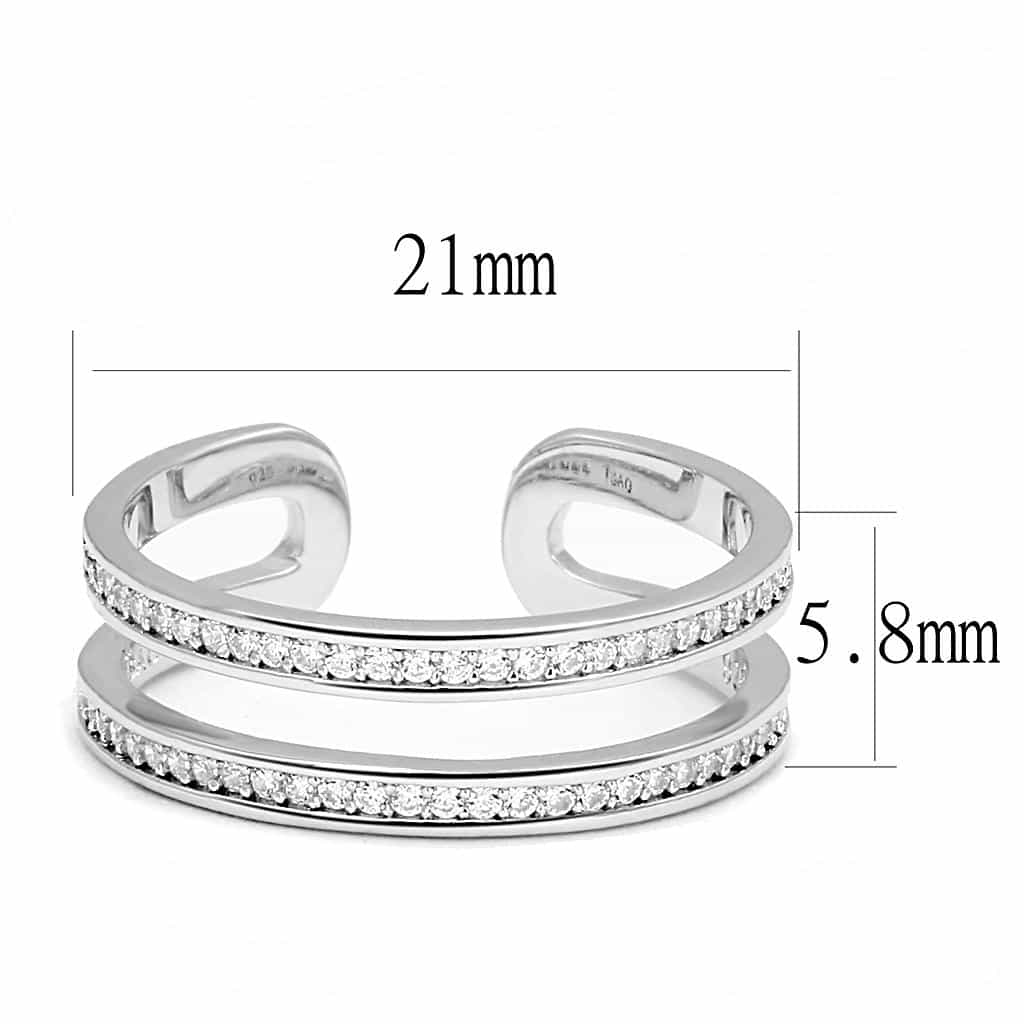 Sterling Silver CZ Pave Double Band Open Cuff Ring view 2