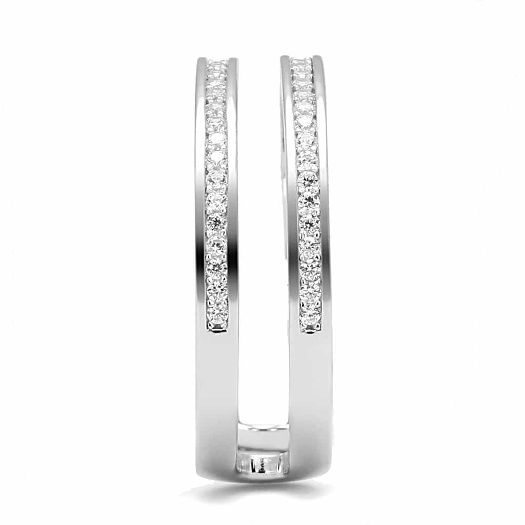 Sterling Silver CZ Pave Double Band Open Cuff Ring view 9
