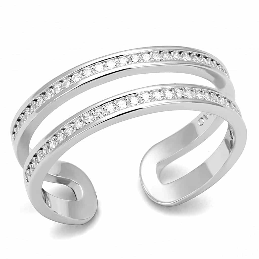 Sterling Silver CZ Pave Double Band Open Cuff Ring view 5