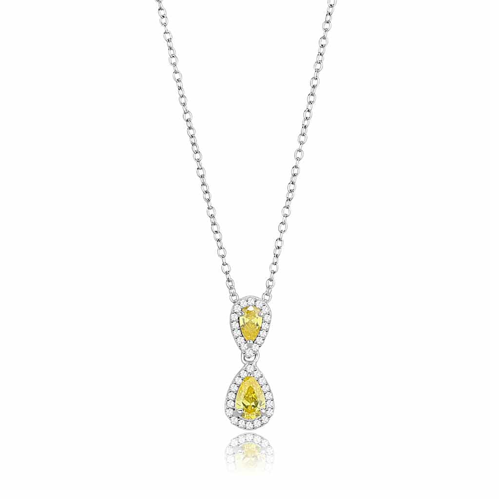 Sterling Silver Gold Yellow CZ Pear Halo Drop Pendant view 3