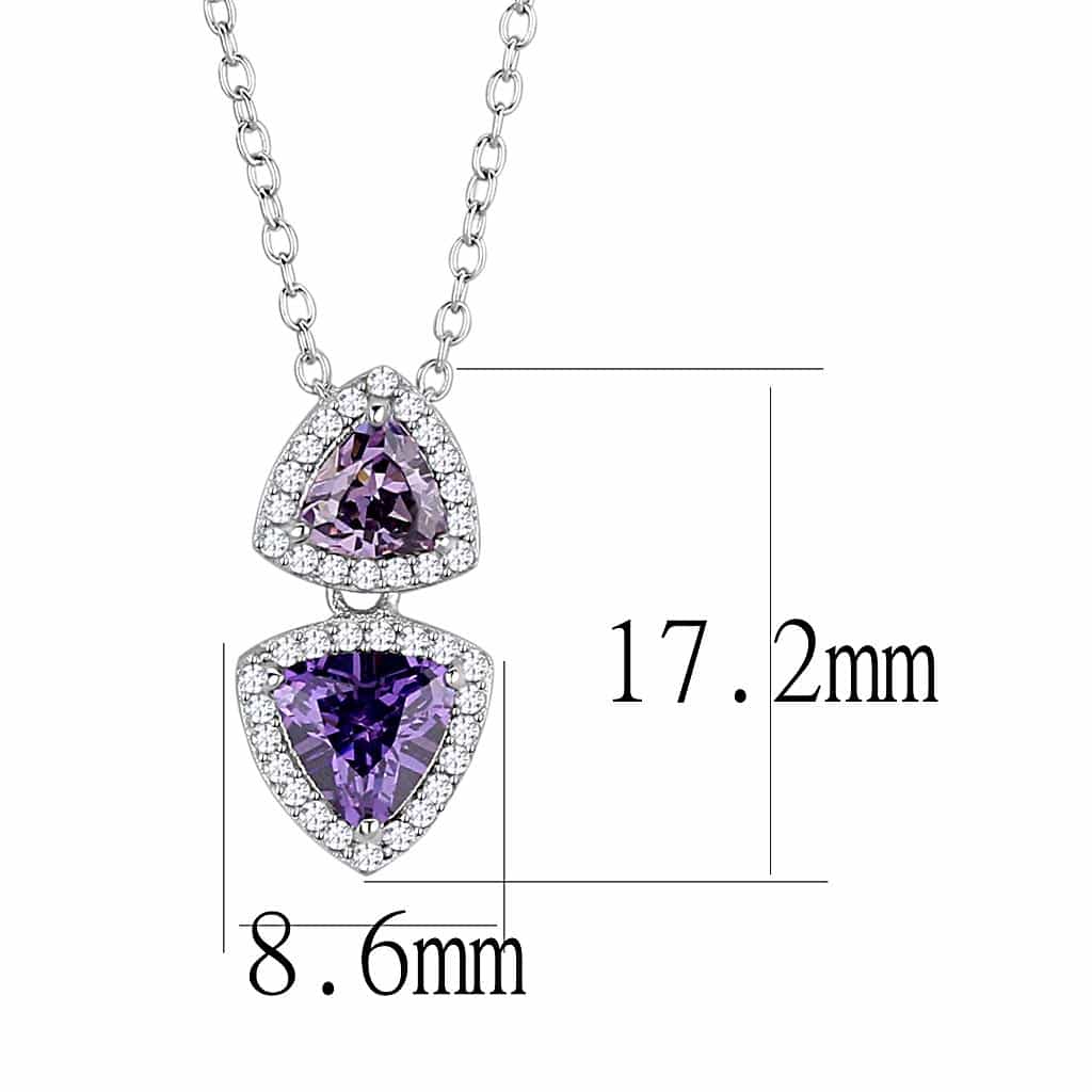 Sterling Silver Amethyst Purple CZ Trillion Drop Pendant view 2