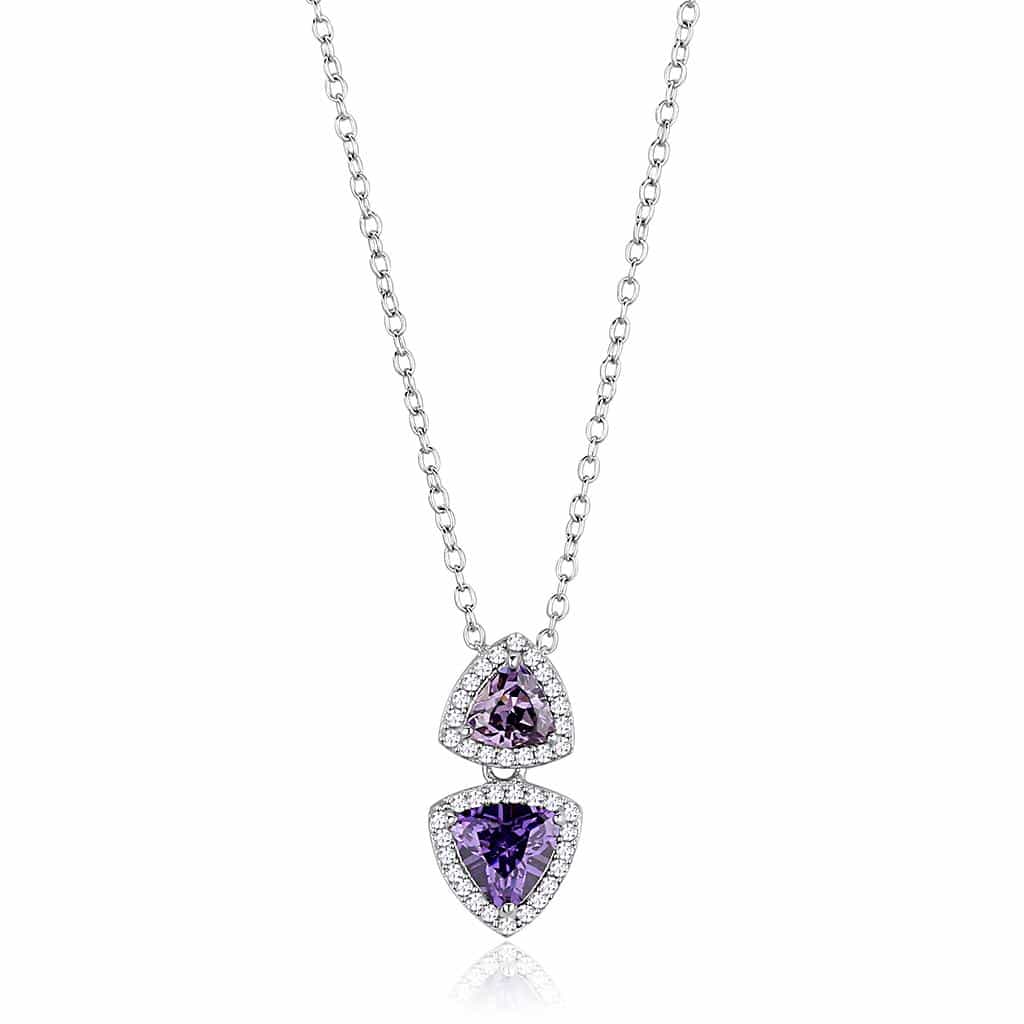 Sterling Silver Amethyst Purple CZ Trillion Drop Pendant view 6