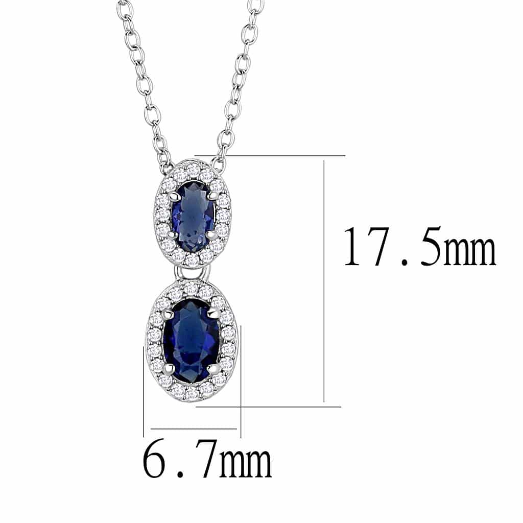 Sterling Silver Blue Sapphire CZ Triple Oval Halo Drop Pendant view 2
