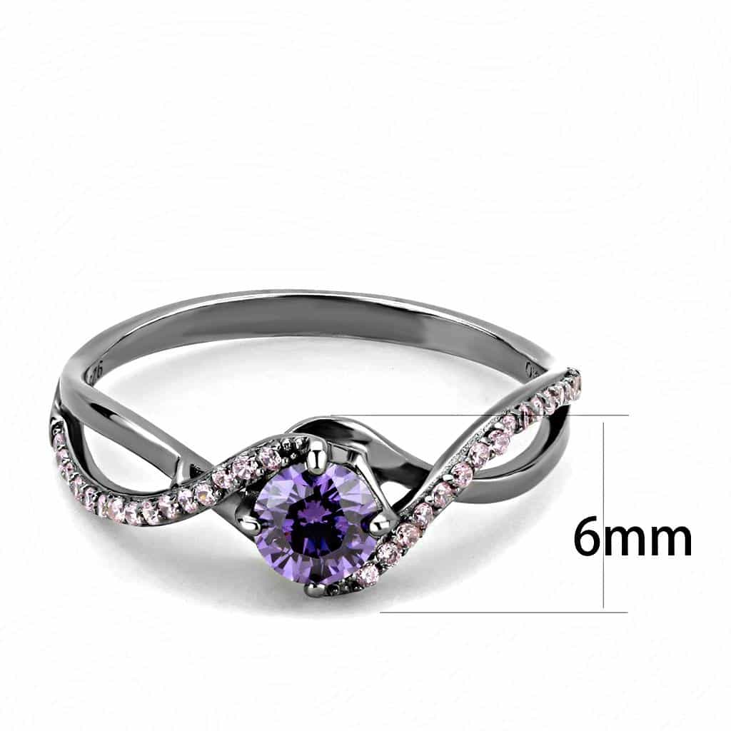 Sterling Silver Amethyst Purple Pink CZ Round Solitaire Ring view 7
