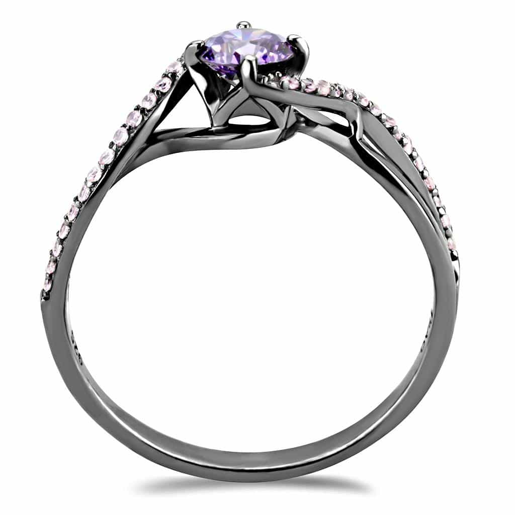 Sterling Silver Amethyst Purple Pink CZ Round Solitaire Ring view 8