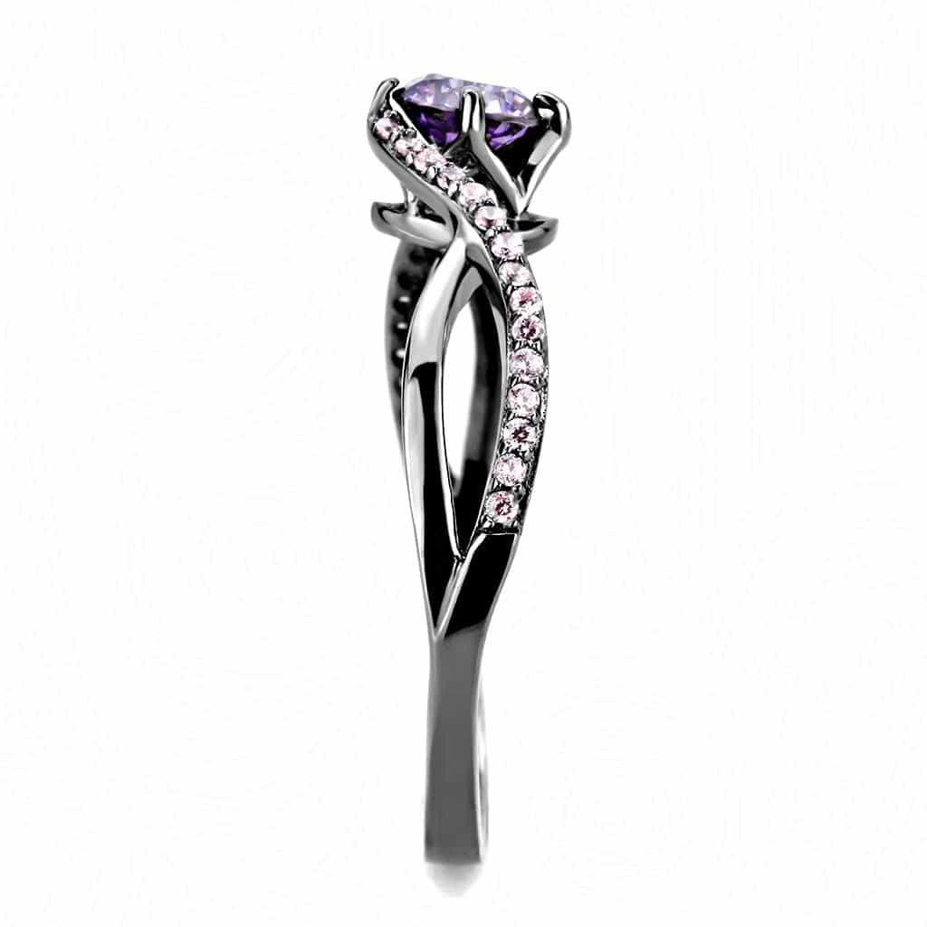 Sterling Silver Amethyst Purple Pink CZ Round Solitaire Ring view 9