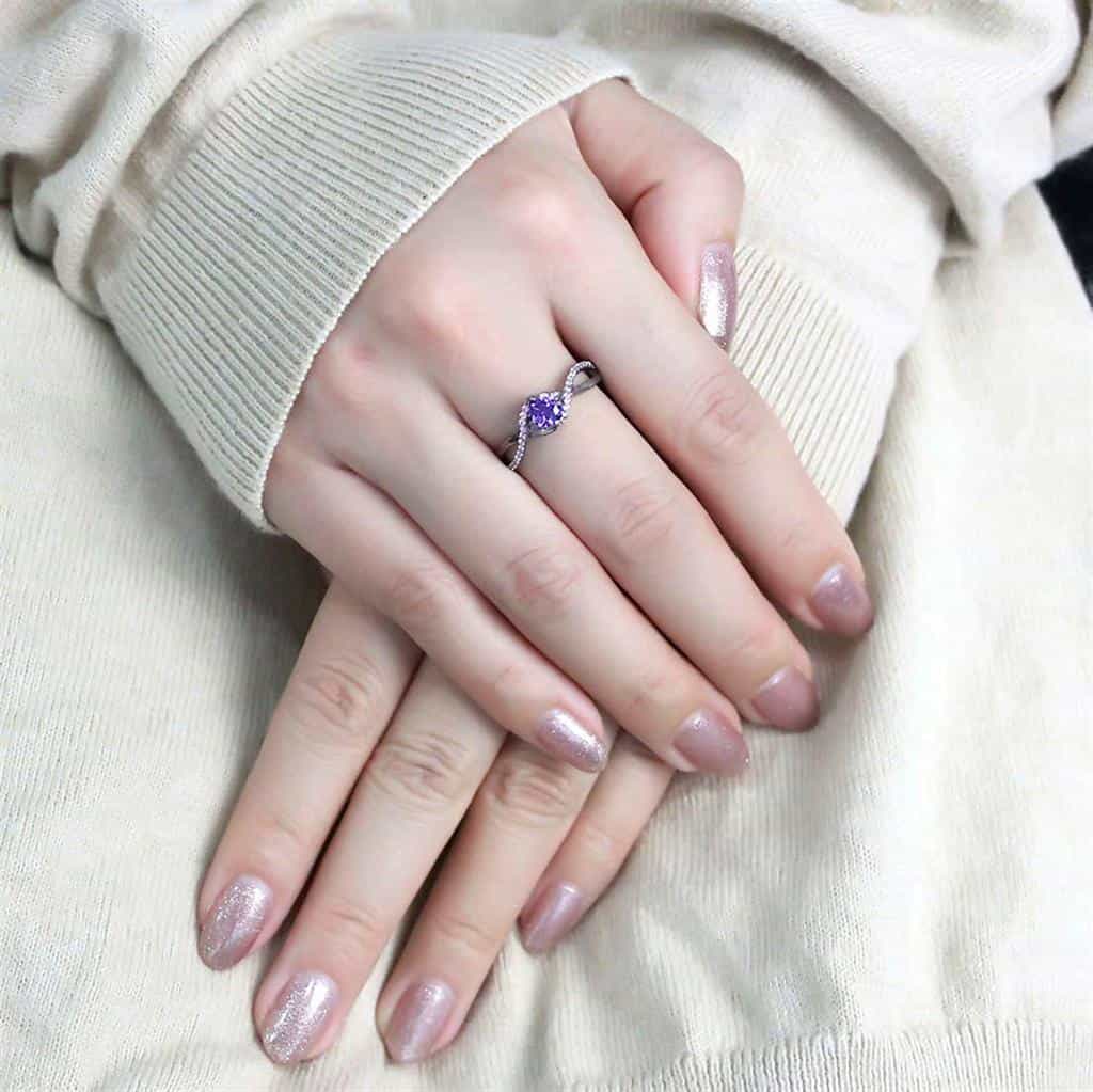 Sterling Silver Amethyst Purple Pink CZ Round Solitaire Ring view 10