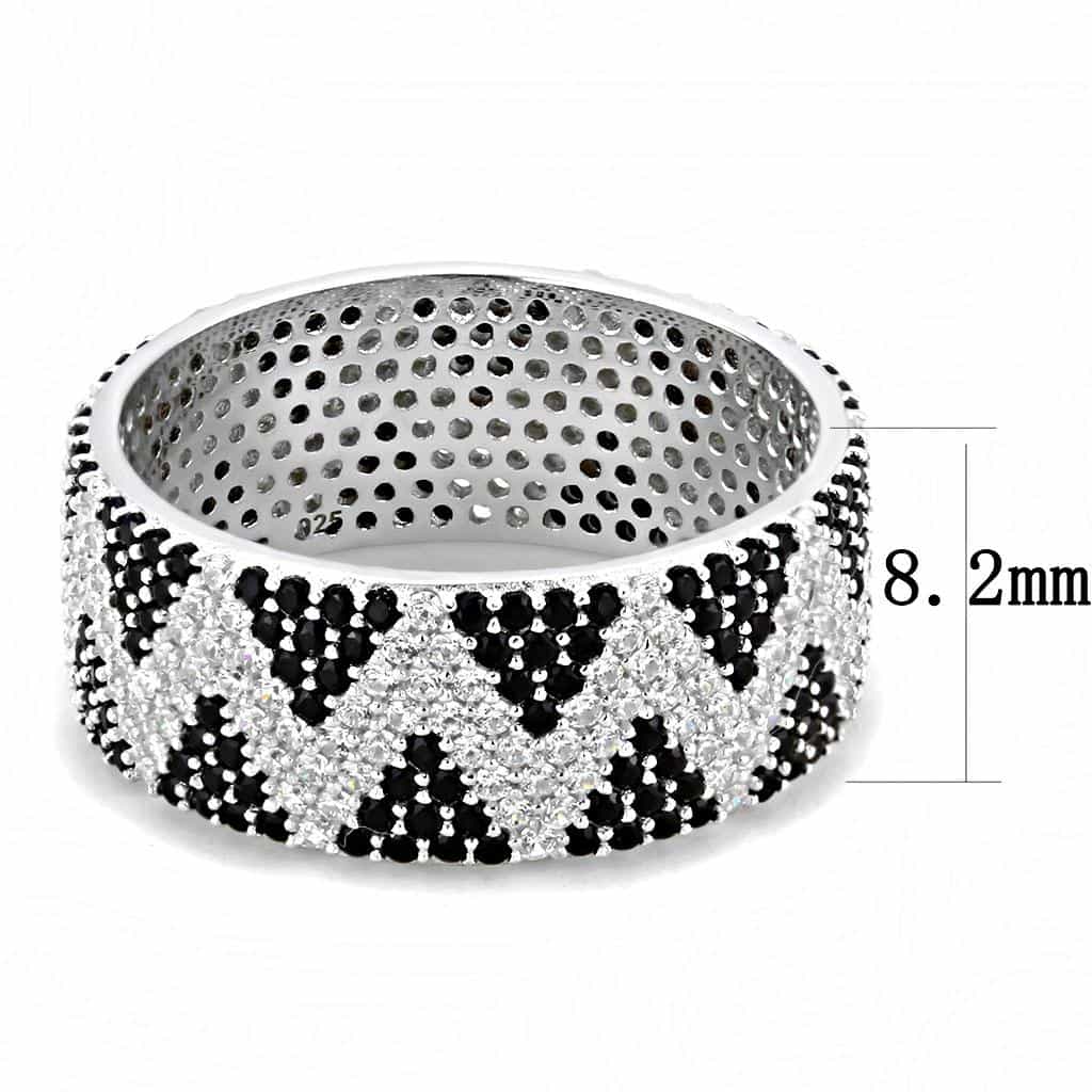 Sterling Silver Black White CZ Geometric Triangle Wide Band Ring view 7
