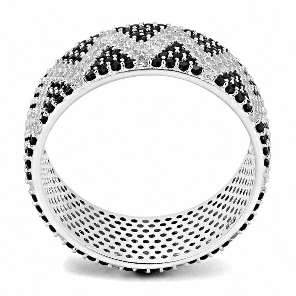Sterling Silver Black White CZ Geometric Triangle Wide Band Ring view 8