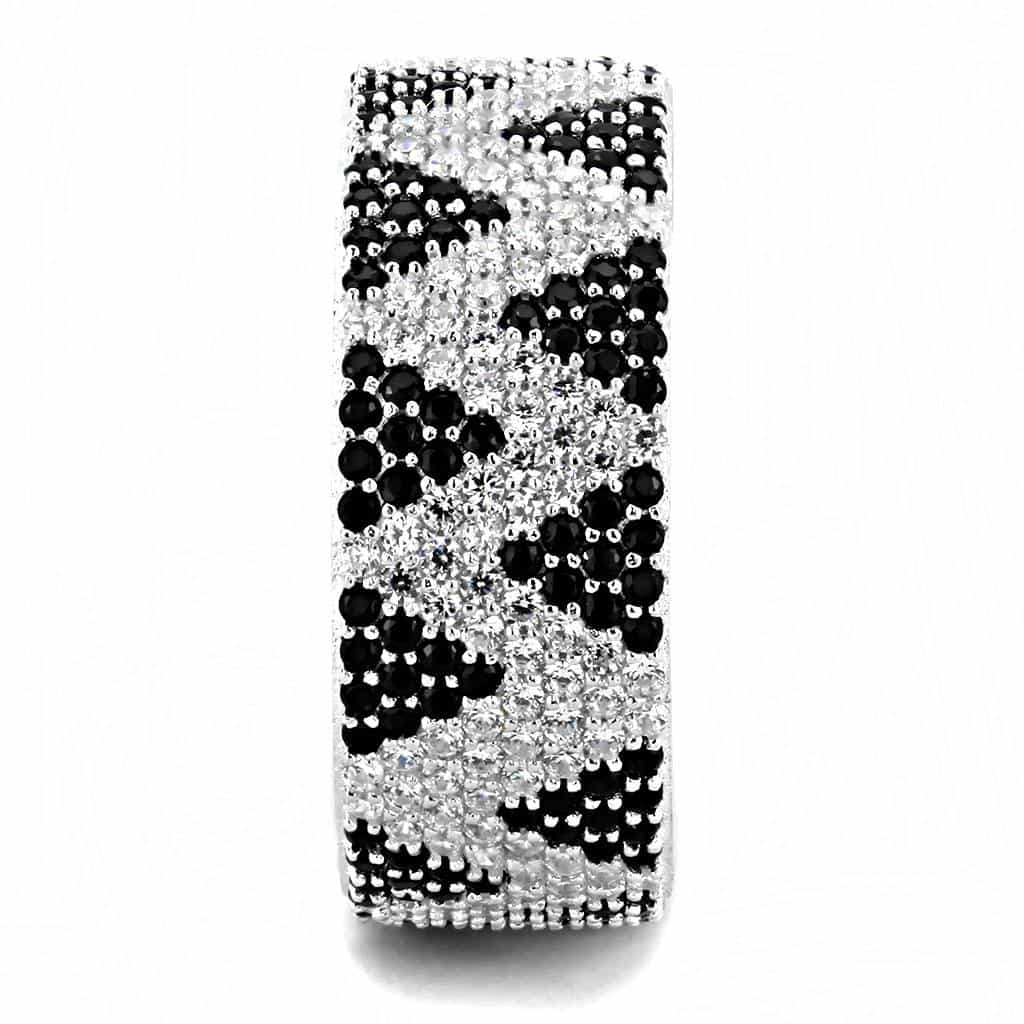 Sterling Silver Black White CZ Geometric Triangle Wide Band Ring view 9