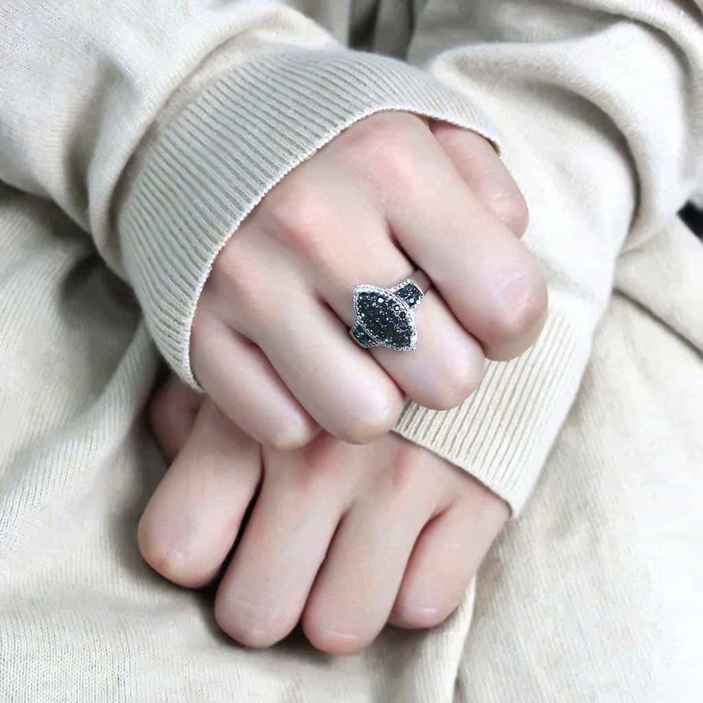 Sterling Silver Green Alexandrite CZ Marquise Cluster Pave Ring view 5