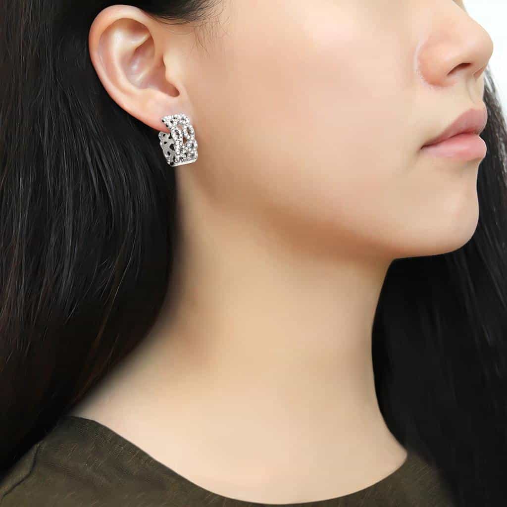 Sterling Silver CZ Pave Infinity Figure Eight Huggie Earrings view 3