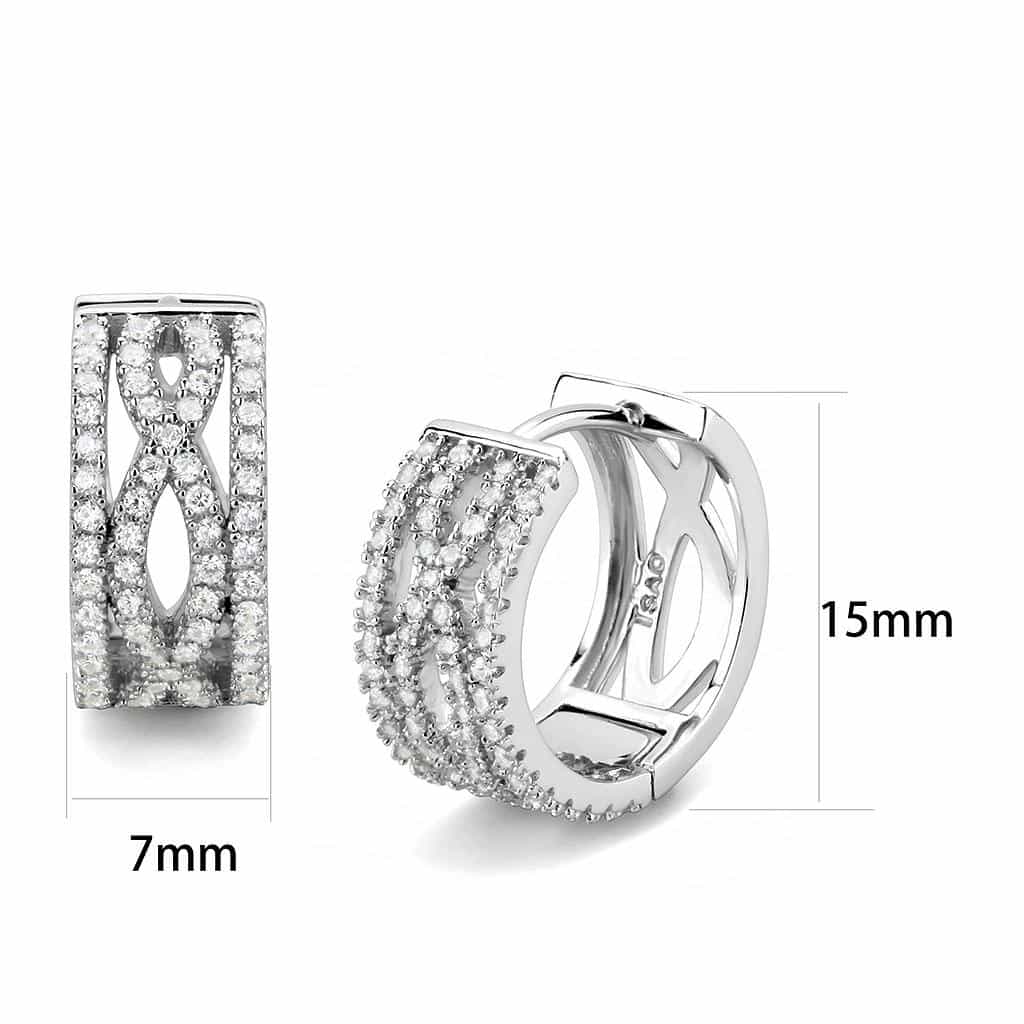 Sterling Silver CZ Pave Infinity Loop Huggie Hoop Earrings view 2