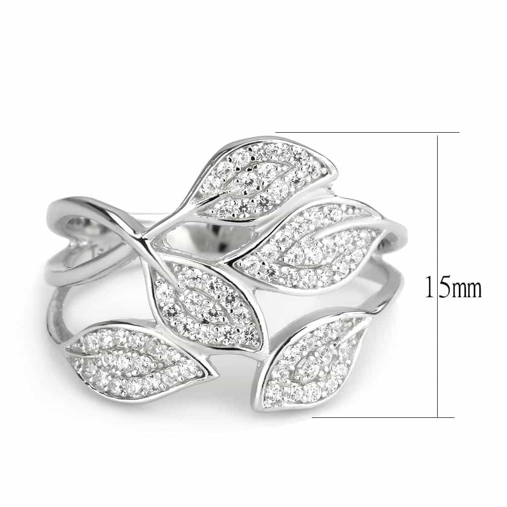 Sterling Silver CZ Pave Triple Leaf Open Ring view 2