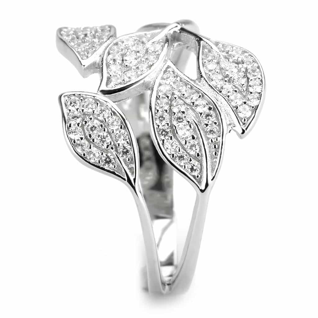 Sterling Silver CZ Pave Triple Leaf Open Ring view 5