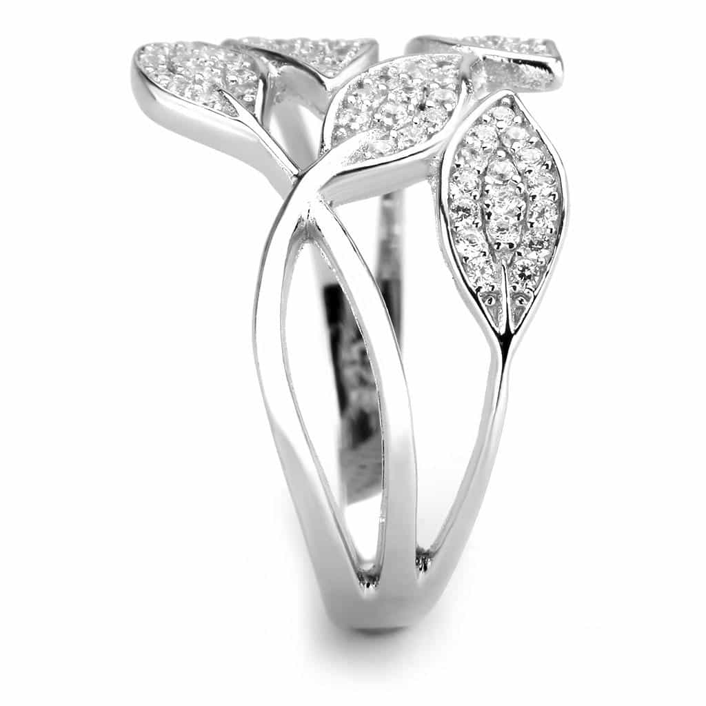 Sterling Silver CZ Pave Triple Leaf Open Ring view 4