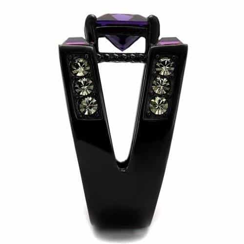 Stainless Steel Black Purple Princess Fuchsia Baguette Ring view 8