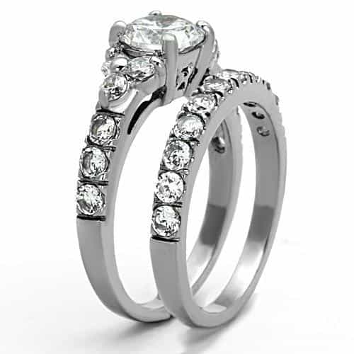 Stainless Steel CZ Round Cluster Channel Bridal Set Ring view 8