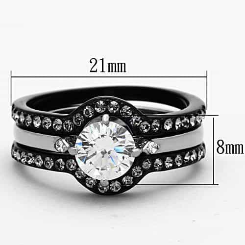 Stainless Steel Dark CZ Round Solitaire Channel Bridal Set Ring view 6