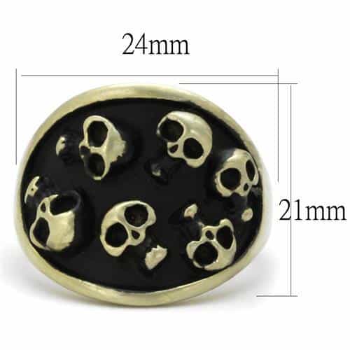 Stainless Steel Antiqued Brass Multi Skull Pile Dome Ring view 2