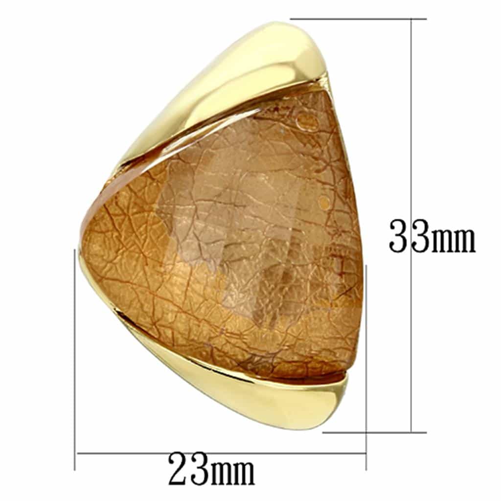 Brass Gold Peach Rutilated Quartz Triangle Earrings view 2