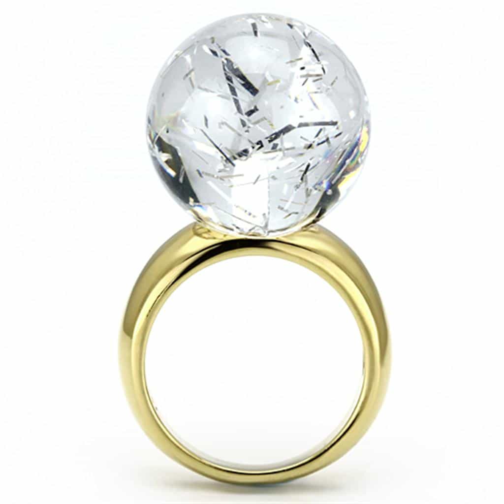 Brass Clear Crystal Globe Cocktail Ring | The Stainless Jewelry view 7
