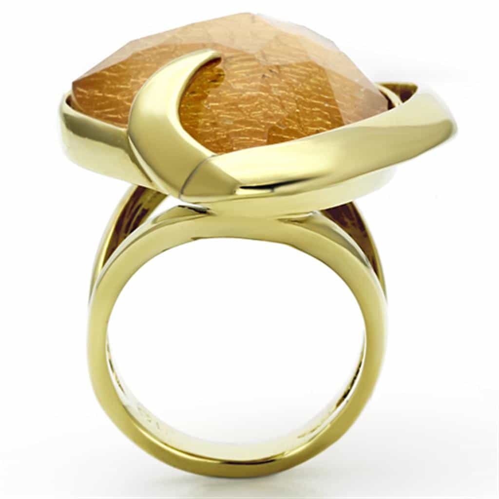 Stainless Steel Orange Cabochon Round Ring view 3