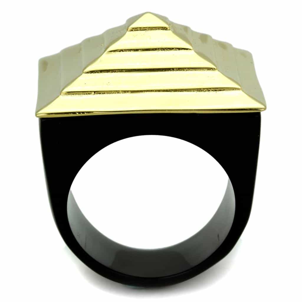 Stainless Steel Gold Black Onyx Pyramid Ring view 7
