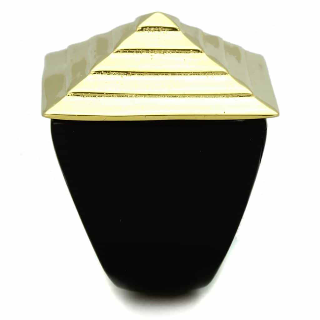 Stainless Steel Gold Black Onyx Pyramid Ring view 8