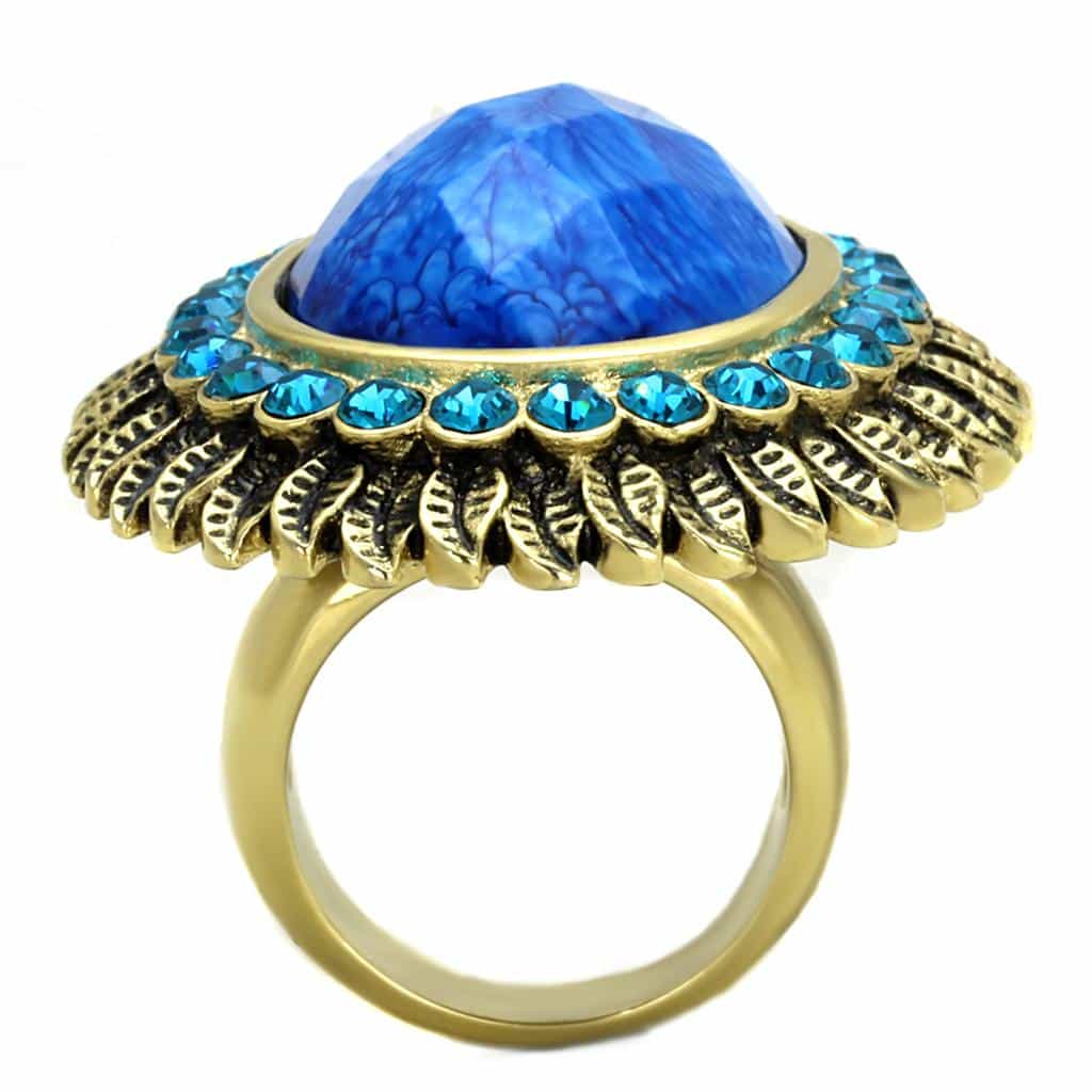 Stainless Steel Textured Gold Ring Blue | The Stainless Jewelry view 3