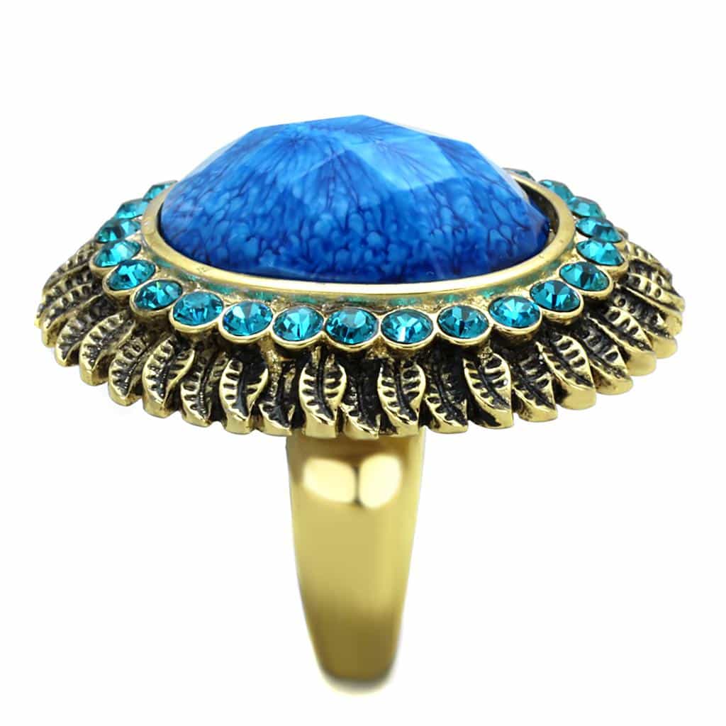 Stainless Steel Textured Gold Ring Blue | The Stainless Jewelry view 8