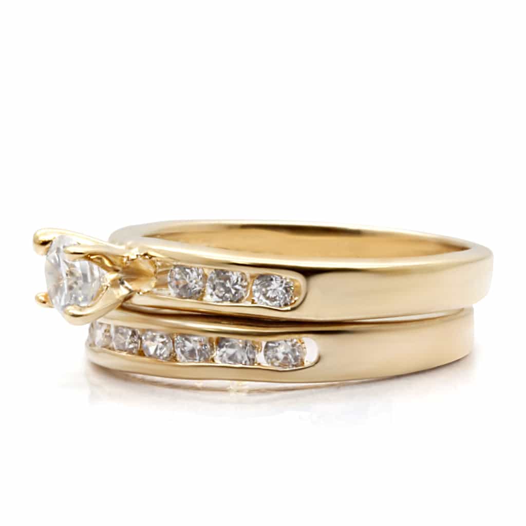 Sterling Silver Gold CZ Round Channel Bridal Set Ring view 6