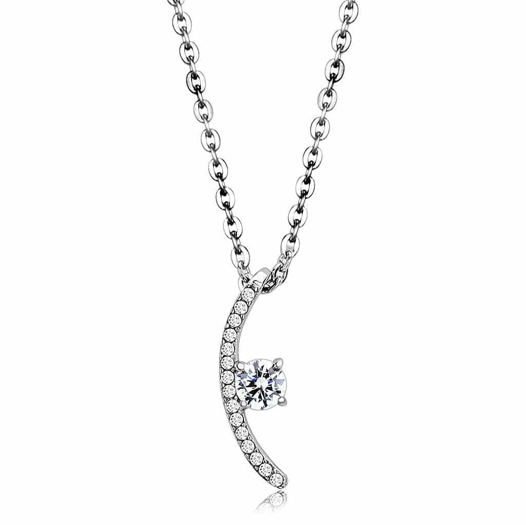 Stainless Steel CZ Round Accent Wave Pendant Chain Pendant view 1