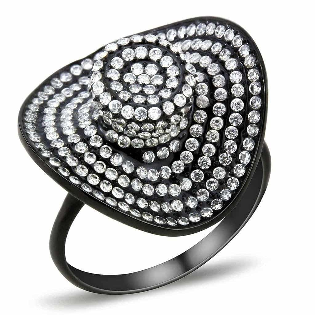Stainless Steel Black IP CZ Pave Spiral Disc Cocktail Ring view 6
