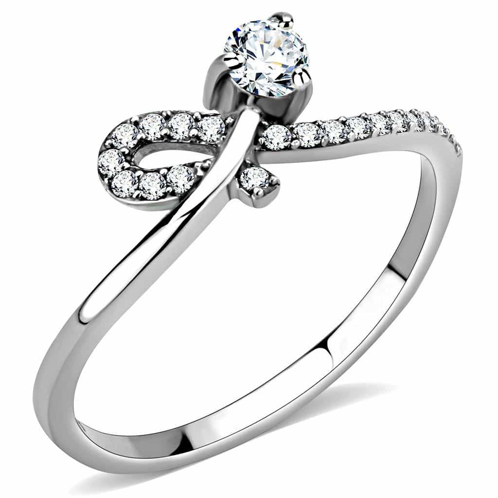 Stainless Steel CZ Round Pave Infinity Loop Solitaire Ring view 1