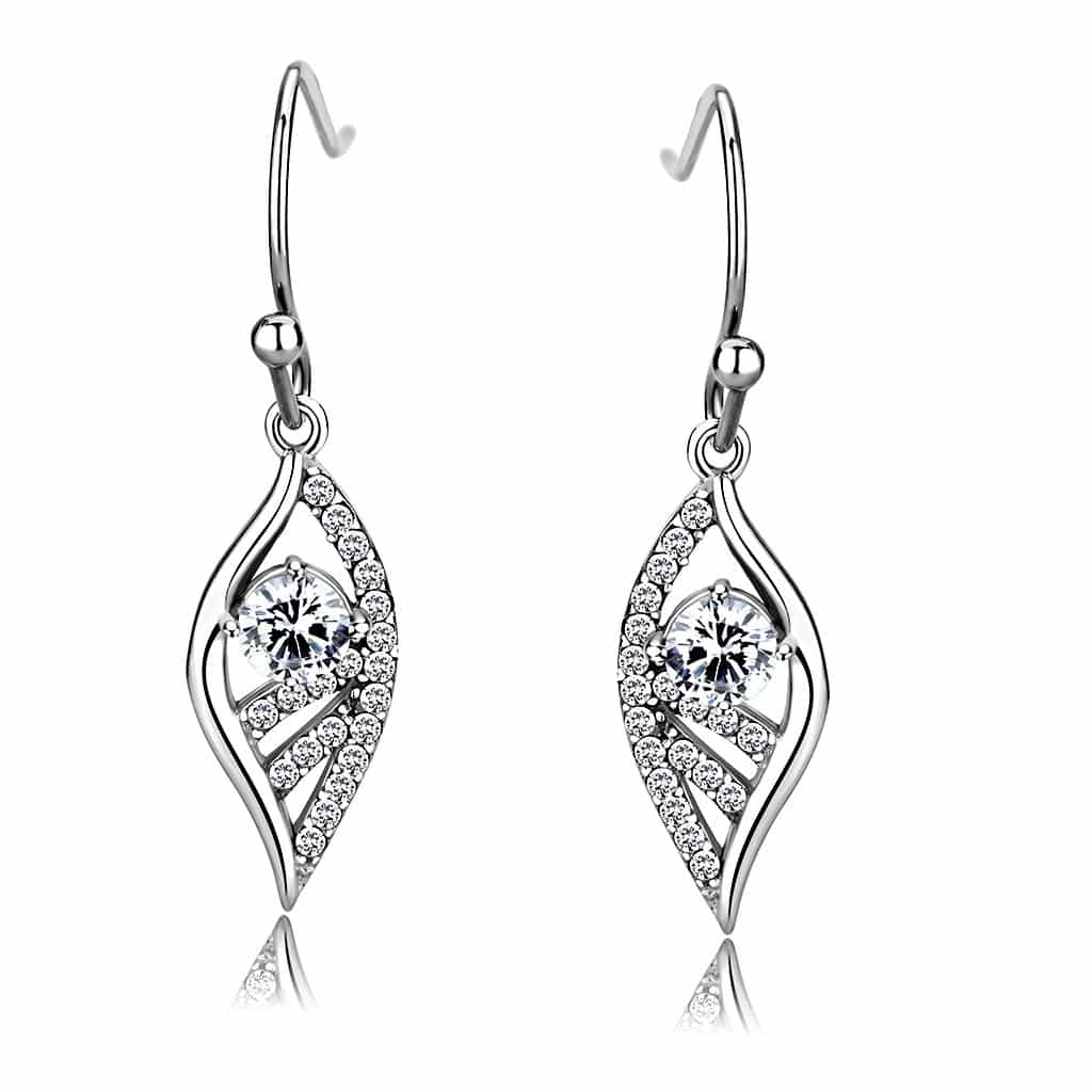 Stainless Steel CZ Pave Twisted Teardrop Cage Dangle Earrings view 1