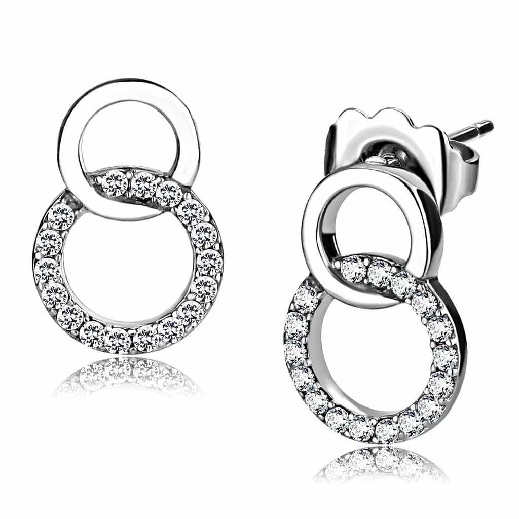 Stainless Steel Polished Double Circle Interlocking Earrings view 1