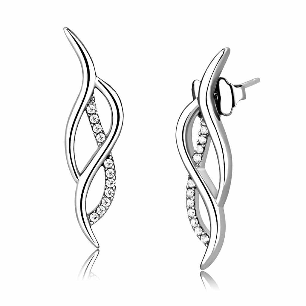 Stainless Steel CZ Pave Twisted Double Strand Drop Earrings view 1