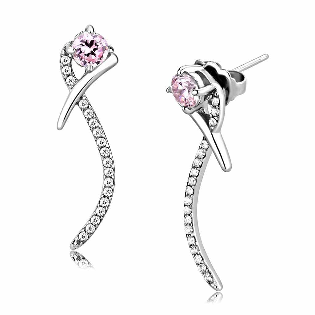 Stainless Steel Pink CZ Pave S Curve Climber Studs Ring view 1